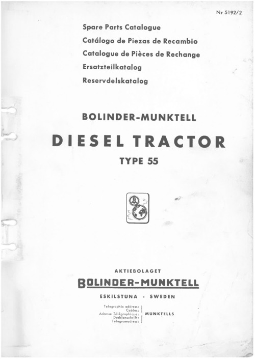 Product picture Bolinder-Munktell diesel traktor typ 55 reservdelskatalog