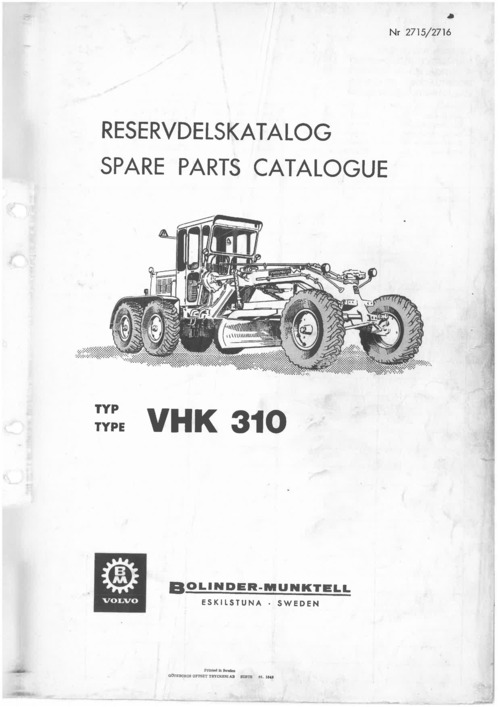 Product picture BM Volvo VHK310 reservdelskatalog/spare parts list