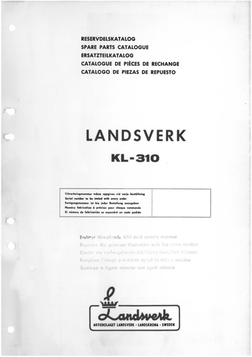 Product picture Landsverk KL-310 reservdelskatalog
