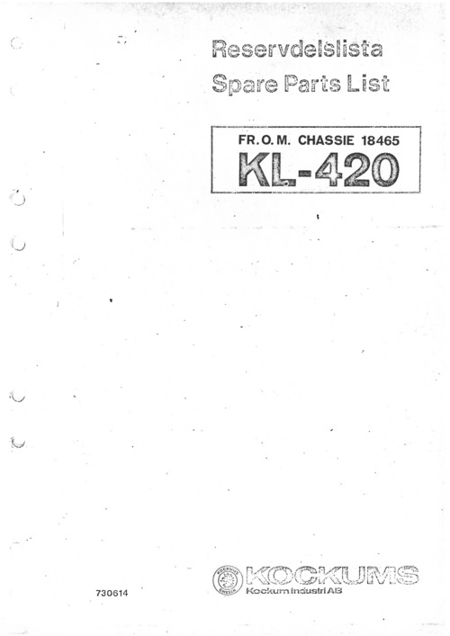 Product picture Kockums KL-420 reservdelslista/spare parts list